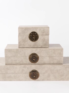 新中式风展厅麻布盒子软装饰品