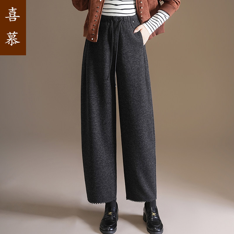 直筒休闲裤毛呢加厚保暖阔腿裤