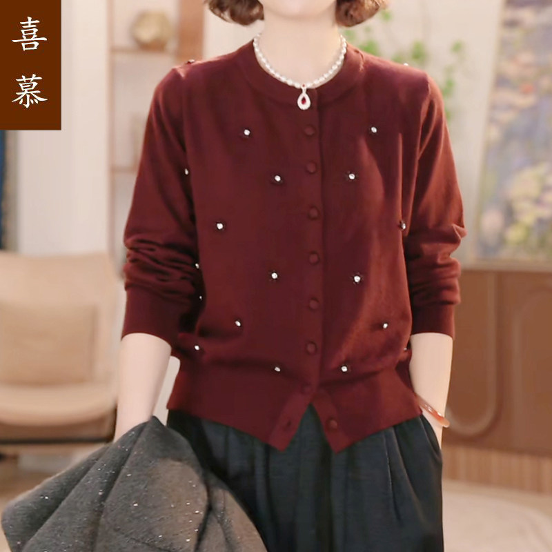 喜慕妈妈中老年保暖加厚长袖毛衣