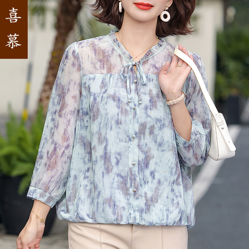 喜慕妈妈2025新款雪纺九分袖衫