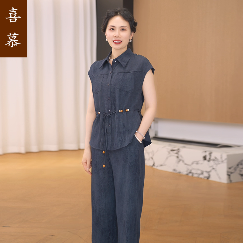 【喜慕】妈妈夏装短袖小衫洋气套装2025新中老年女装恤上衣两件套