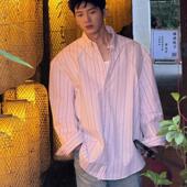 欧洲井柏然条纹衬衫 男长袖 春秋ins宽松休闲廓形衬衣潮流情侣外套