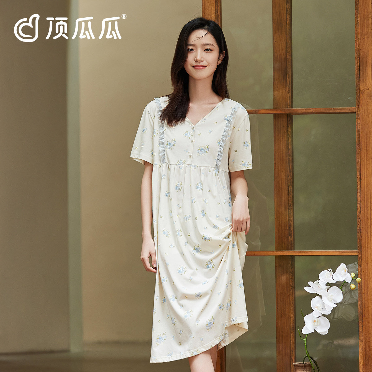 顶瓜瓜女士纯棉短袖夏季睡裙