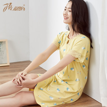 100%棉顶呱呱睡裙女纯棉夏可爱短袖顶瓜瓜薄款睡衣全棉家居裙休闲