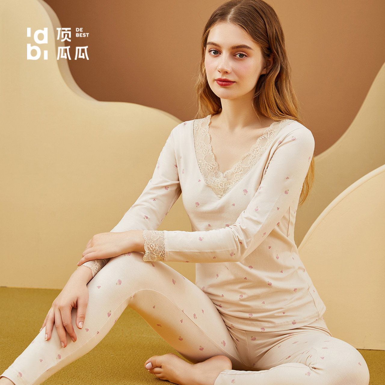 顶呱呱顶瓜瓜秋衣秋裤女纯棉套装冬季薄款性感蕾丝女修身保暖内衣