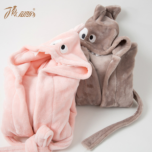 【清仓特价捡漏】顶呱呱法兰绒儿童睡袍珊瑚睡衣连帽居家居家浴袍