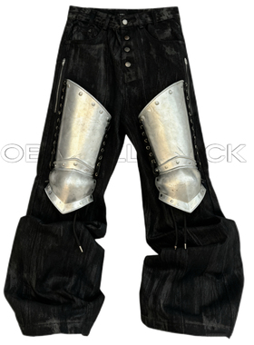 OBYEALLBLACK原创服装刷蜡裤水洗做旧3d打印件中世纪牛仔裤