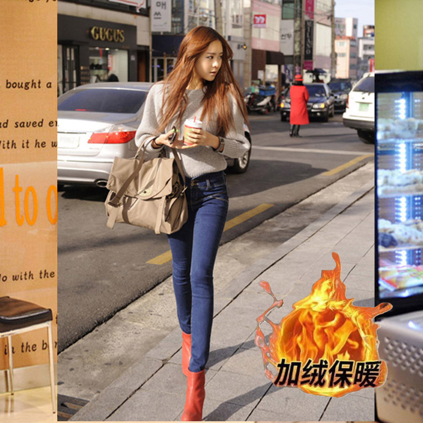 加大码深蓝色女裤弹力高腰紧身加绒加厚牛仔裤小脚铅笔裤靴裤长裤