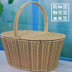 销大号塑料藤编清洁篮 酒店PA保洁篮 野餐篮子 购物提篮 物业工具