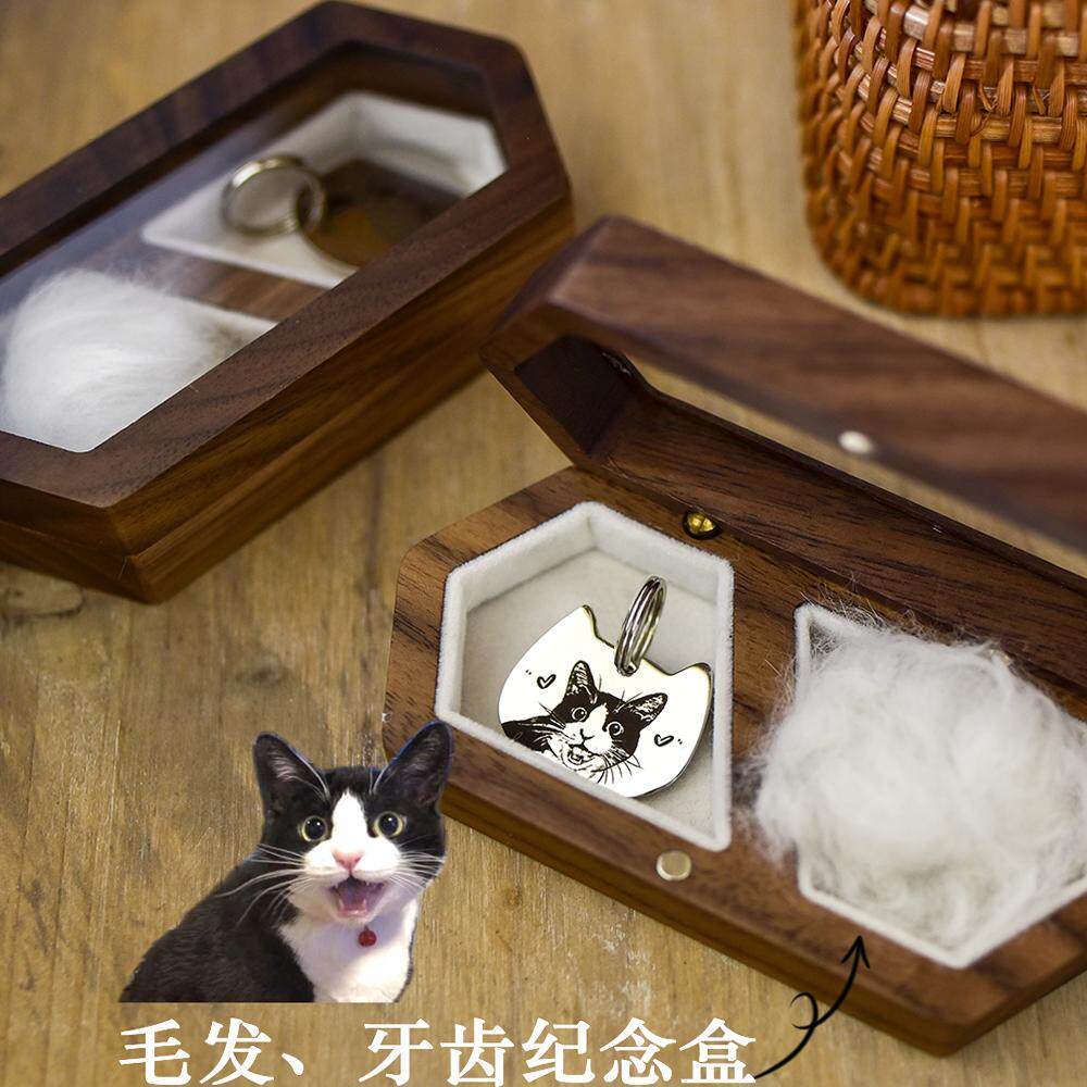 来图定制宠物猫狗毛发牙齿收纳盒纪念挂件吊牌榉木盒刻名字照片