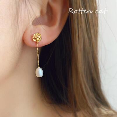 法国单极简极美珍珠耳环