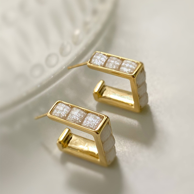 日韩百搭女琉璃方形耳圈