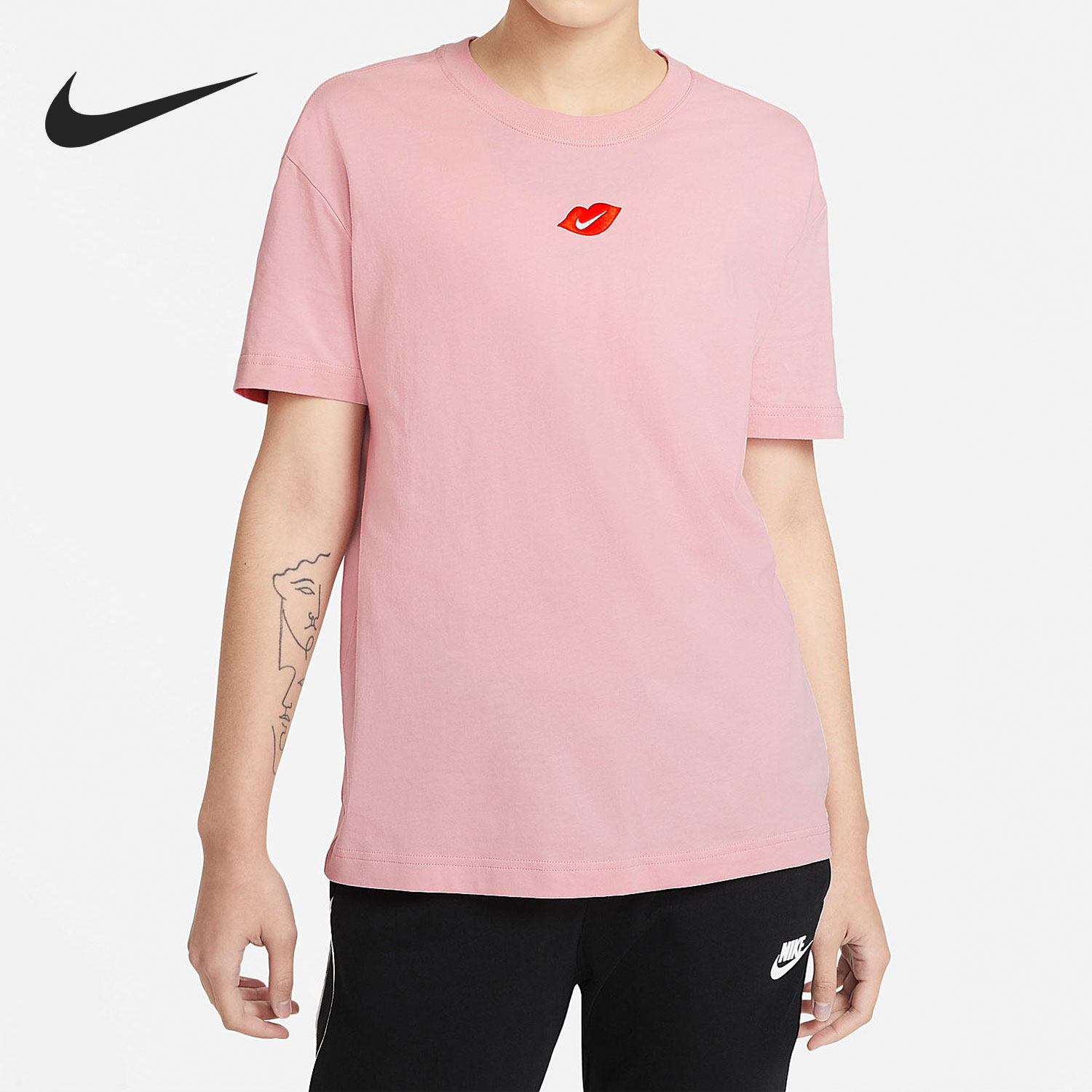 Nike/耐克正品女子新款烈焰红唇粉色运动服跑步短袖T恤DB9819-630
