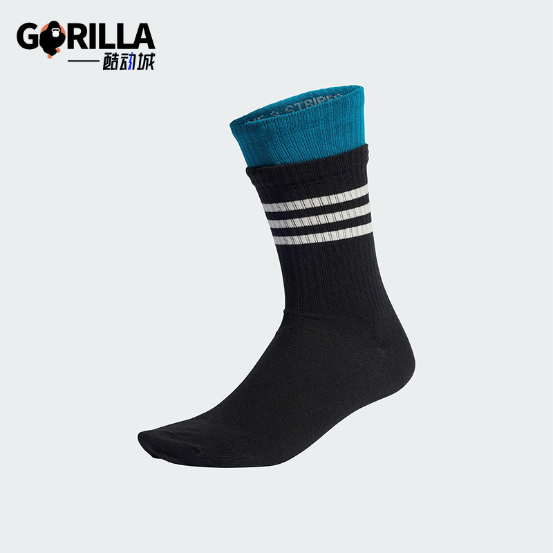 Adidas/阿迪达斯正品新年款男女假两件运动袜一双装IY9571