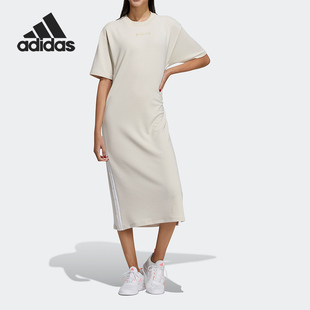 新款 女子短袖 阿迪达斯正品 Adidas T恤三道杠运动连衣裙H45105