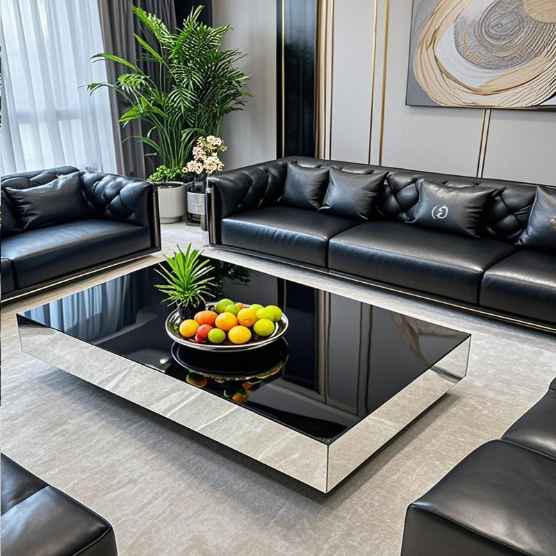 不锈钢镜面茶几别墅轻奢奢石茶几