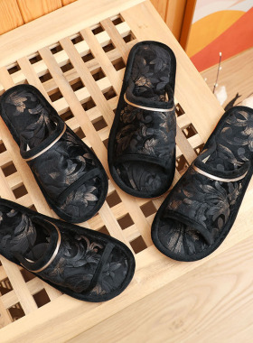 轻奢家居情侣秋季地板布艺拖鞋女软底室内家用静音牛筋底四季居家