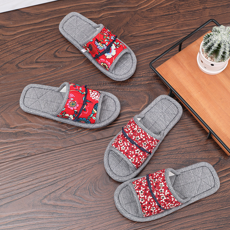 棉布木地板布底拖鞋女士家居室内软底无声静音夏家用防滑四季软底