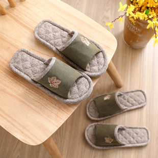 情侣家居棉麻布底拖鞋女士春秋款室内无声木地板防滑静音男秋冬季