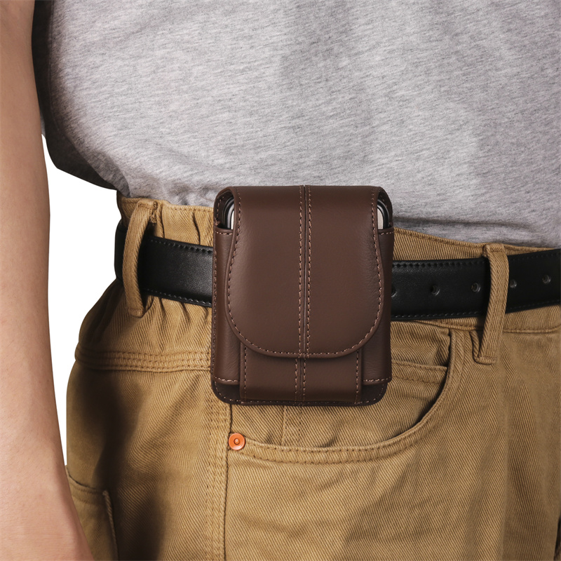 适用纯皮magicVFlip牛皮腰包荣耀Vflip折叠屏翻盖皮套华为P50 pocket穿皮带挂腰背夹pocket2保护壳S男士