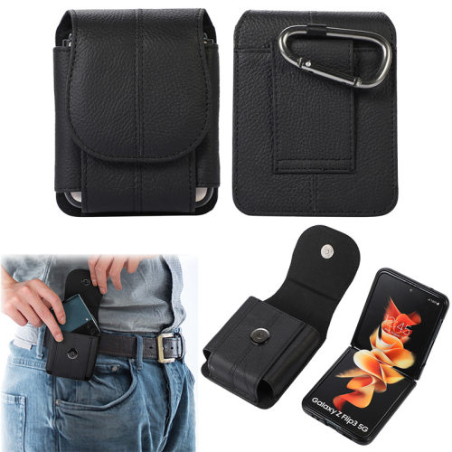 适用纯皮OPPO find N2 flip牛皮腰包Z flip3/4折叠屏翻盖皮套真皮华为P50 pocket穿皮带挂腰背夹保护壳S 新款