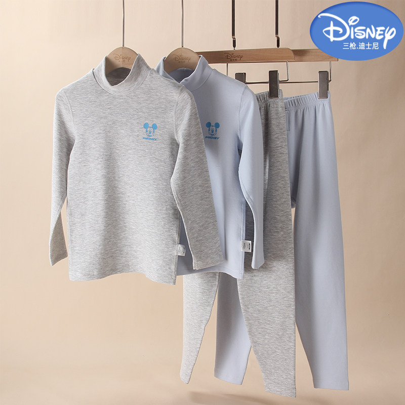 专柜迪士尼儿童内衣中大童男童冬季保暖新疆长绒棉半高领棉毛衫