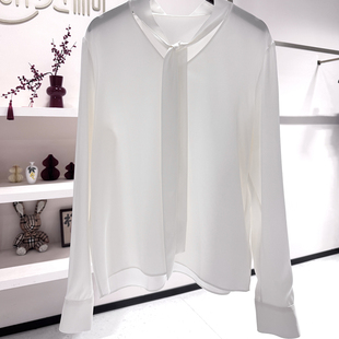 火桐hooton铂金系列 重磅23姆米乔缎V领飘带真丝上衣YT3036