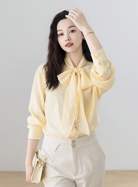 火桐hooton 链条提花飘带重磅真丝衬衫