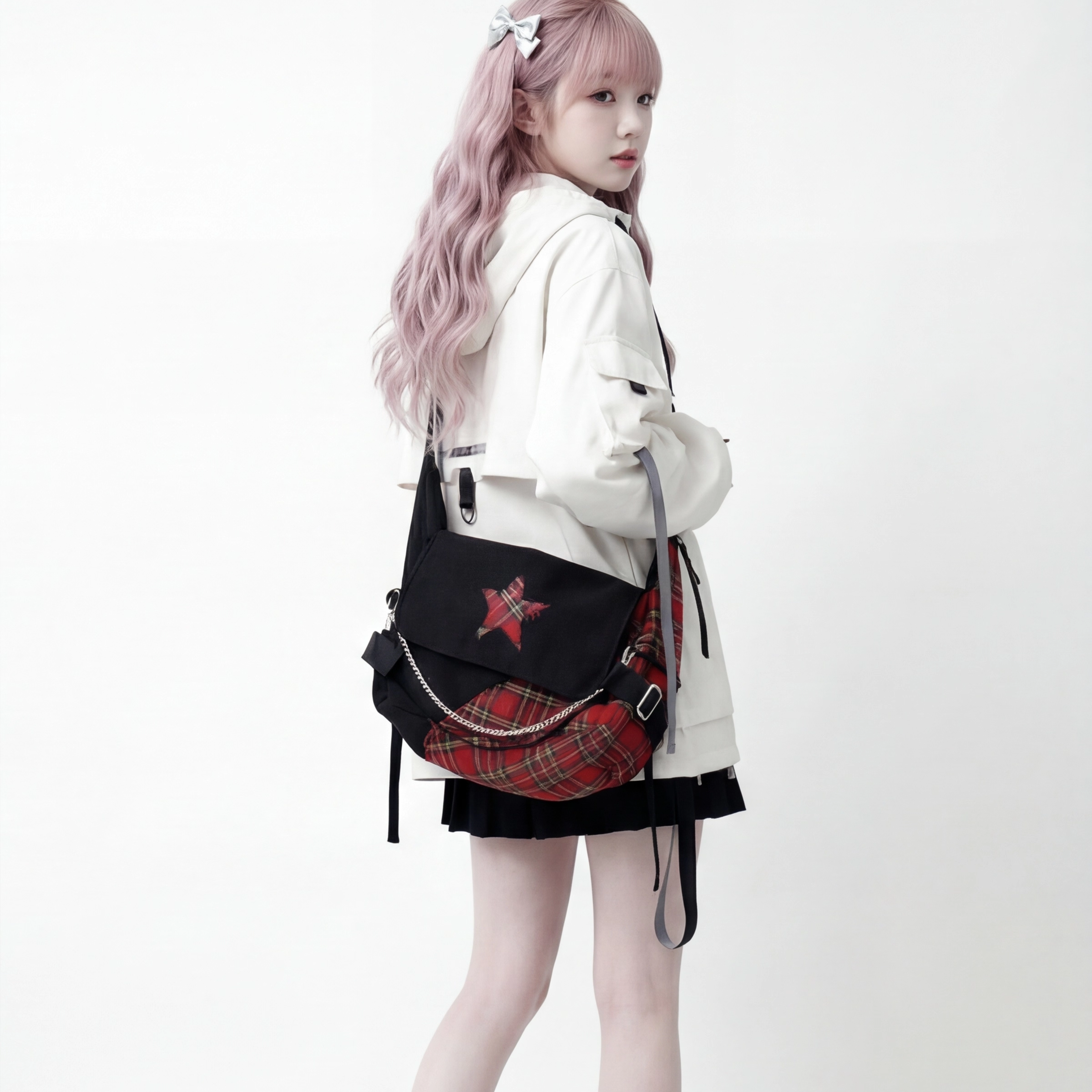 YONAIGA+原创潮牌ins星星格子撞色链条邮差男百搭单肩斜挎包包女,箱包皮具/热销女包/男包,通用款女包,淘宝优惠券,粉丝福利购,淘宝优惠卷