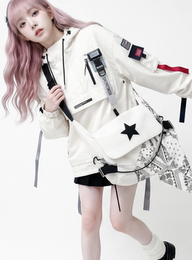 YONAIGA+原创设计星星元素链条尼龙休闲男百搭背包单肩斜挎包包女