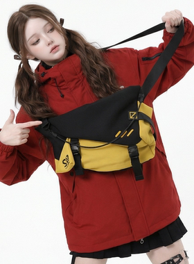 YONAIGA+原创ins风撞色小众设计感帆布休闲男百搭单肩斜挎包包女