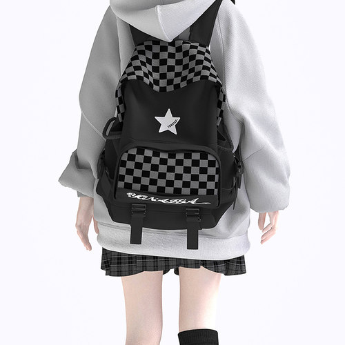 YONAIGA星星大棋盘格双肩包书包