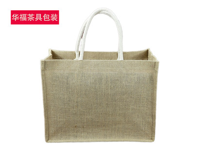 黄麻布手提袋定做 竹手把亚麻环保袋 旅行茶具手提袋紫砂礼品袋