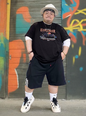 夏天短袖纯棉T恤加肥加大码400斤胖子肥佬衫胸围170超大号宽松版