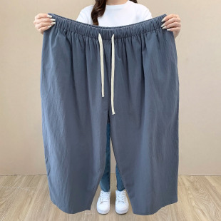 300多斤送爸爸松紧腰潮胖 子棉麻宽松休闲九分裤 夏天适合胖子 裤
