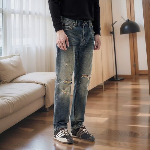 美式复古牛仔裤紫色品牌男士