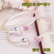 990 sterling bạc Hello kitty Hello Kitty Open Bracelet Yêu thương trẻ em trẻ em Cha mẹ chân bạc - Vòng đeo tay Cuff