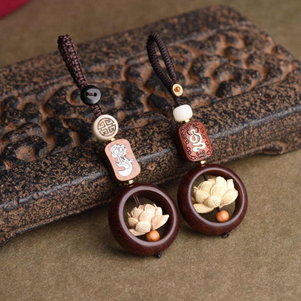 木可转动莲花钥匙扣汽车钥匙挂件吉祥包包挂饰