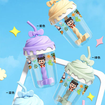 玻璃搅拌杯卡通便携牛奶杯吸管杯