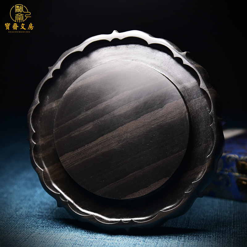 手工雕刻彩带砚茶托壶承精品砚台