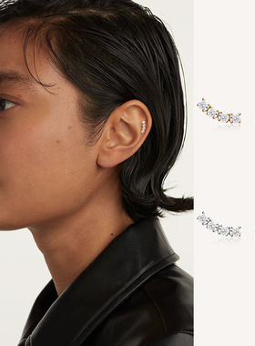 925纯银超闪耳钉女高级设计感一排式闪钻锆石耳环2023年新款耳饰