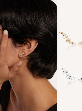 PD迷你送闺蜜叶子耳环锆石耳钉超闪纯银925镀18k金羽毛耳饰女潮流