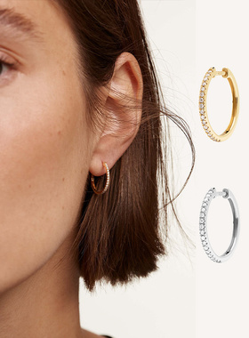 s925纯银圈圈环形耳环纯银女耳扣潮流个性设计感耳钉耳圈新年礼物