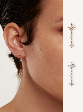 小众迷你养耳洞纯银耳钉链条流苏不对称独特轻奢独特设计AB款耳饰