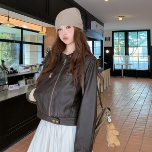 【现货】PU皮复古短款皮衣6603-P155-K238，女装皮衣，浙宝189