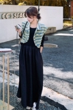 洋气时髦连衣裙套装女秋季2025新款法式条纹马甲长袖a字裙两件套，女装套装/套裙，浙宝189