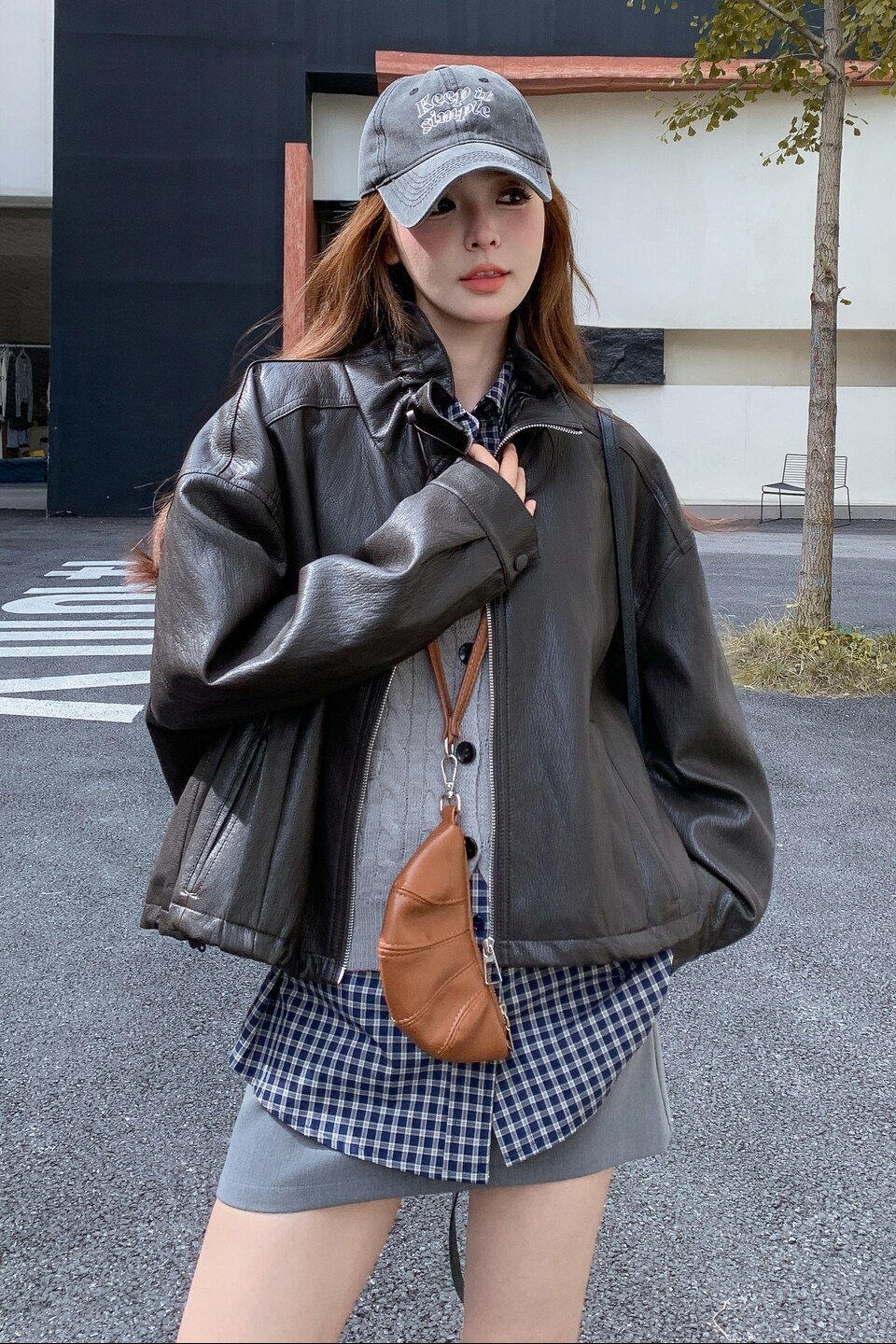 气质复古休闲黑色皮衣外套女春秋2025新款小个子PU夹克爆款高级感,女装皮衣,浙宝189