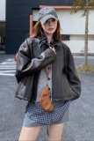 气质复古休闲黑色皮衣外套女春秋2025新款小个子PU夹克爆款高级感，女装皮衣，浙宝189