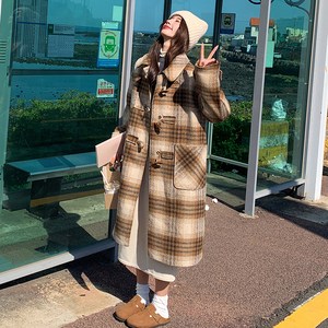 复古格纹白鸭绒内胆毛呢外套女2024新款冬季韩系加厚爆款呢子大衣图片