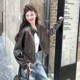 港味复古pu皮衣外套女2025秋季新款甜酷风时尚显瘦短款机车风夹克，女装皮衣，浙宝189